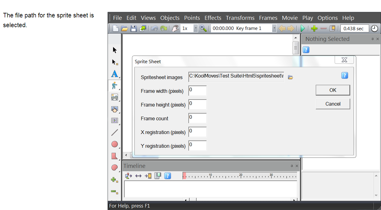 file path for sprite sheet selected